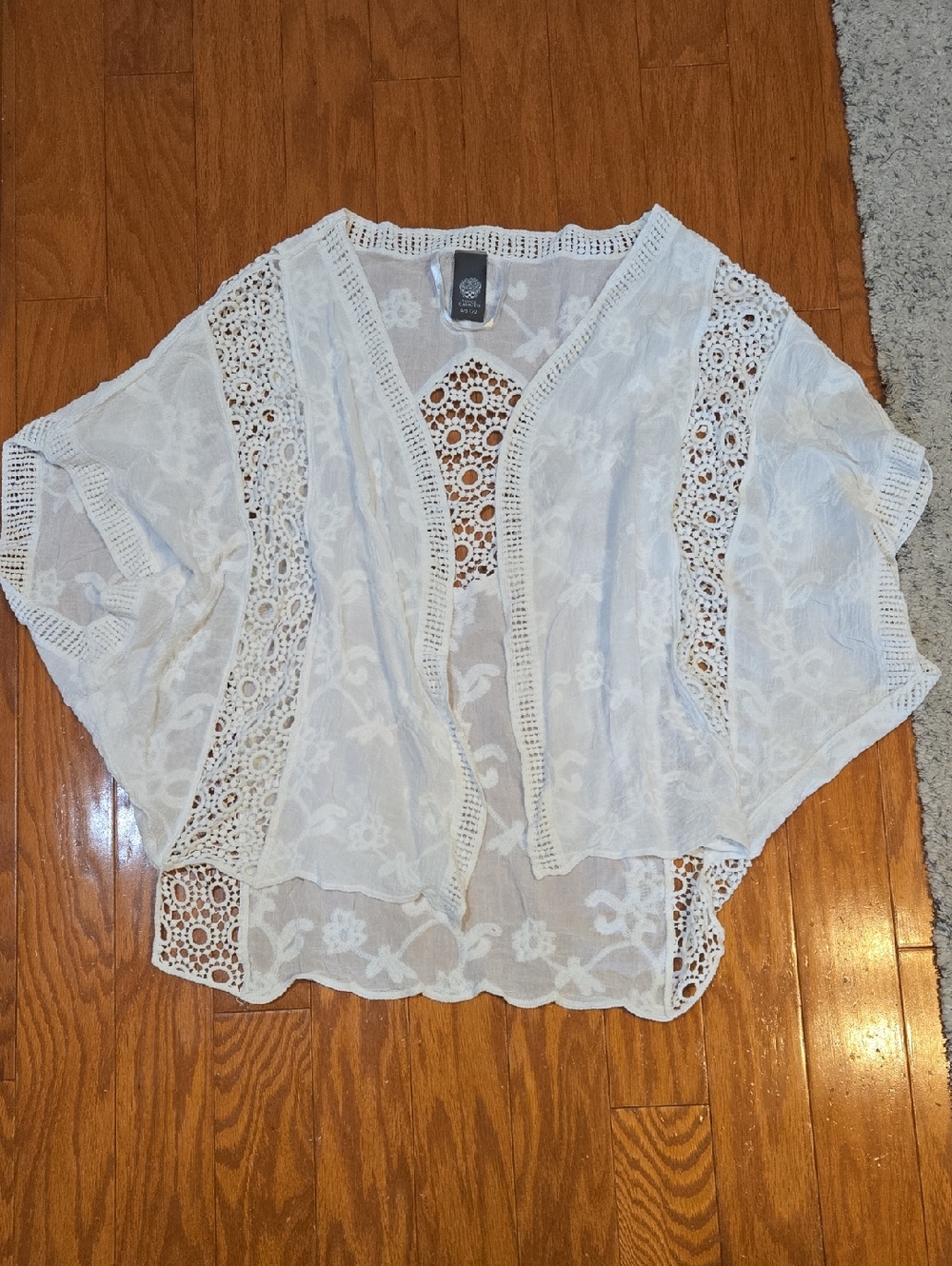 Vince Camuto White Crochet Lace Open-Front Tunic One Size